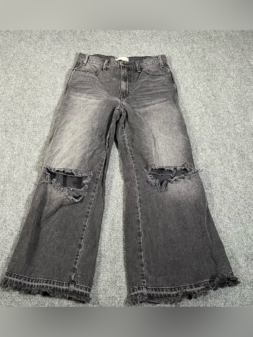 We The Free Cropped Wide Leg Jeans Black Ripped Distressed Raw Hem Sz 28